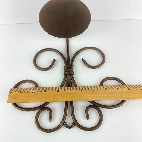 Pair of Rustic Scroll Ornate Metal Wall Mounted Candle Sconces - Picture 6 of 8